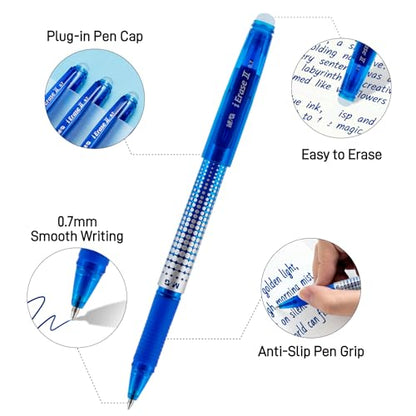 M&G Erasable Pens, 15 Pcs Erasable Gel Pen Medium Point 0.7mm, Blue Erasable Gel Ink Pen with Comfort Grip and Cap, Make Mistakes Disappear for Drawing Writing Planner and Crossword Puzzles - color: Blue