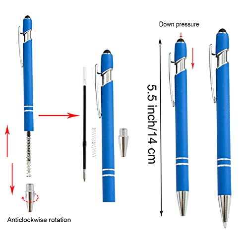 PASISIBICK 12 Pieces Blue Ballpoint Pen with Stylus Tip, 2 in 1 Stylus Stylish Pen, Blue Metal Stylus Pen for Touch Screens, Black Ink, 1.0 mm Medium Point(12 PCS Light Blue) - color: 12 Pcs Light Blue Stylus Pens
