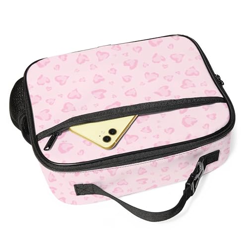 WOBAGMEN Leopard Lunch Box for Kids, Cute Insulated Lunch Bag for Boys Girls,Waterproof Lunch Box with Water Bottle Holder for Teens Adults Picnic Travel Back to School (Pink Heart Leopard) - color: Pink Heart Leopard