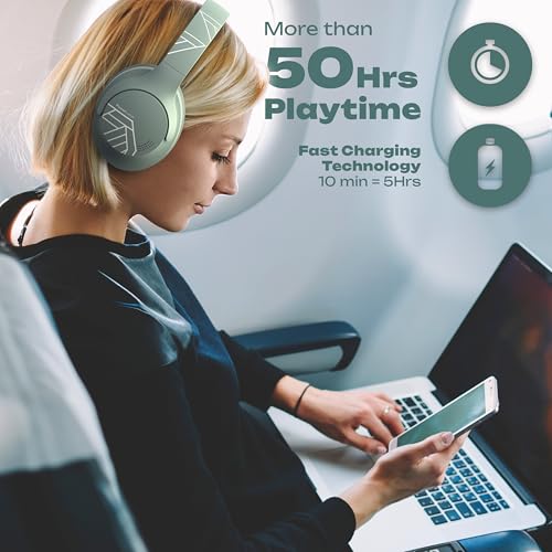 PowerLocus Bluetooth Headphones Over Ear, 50H Playtime with 4 EQ Modes Wireless Headphones with Microphone, HiFi Stereo Deep Bass, Soft Ear Cups, Foldable Lightweight Headset for Travel/Office/Workout - color: Mint