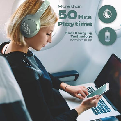 PowerLocus Bluetooth Headphones Over Ear, 50H Playtime with 4 EQ Modes Wireless Headphones with Microphone, HiFi Stereo Deep Bass, Soft Ear Cups, Foldable Lightweight Headset for Travel/Office/Workout - color: Mint