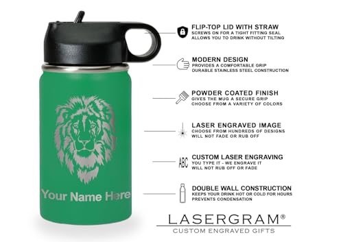 LaserGram Personalized Water Bottle, Grad Cap Class of 2023, 2024, 2025, 2026, 2027, Stainless Steel Double Wall Vacuum Insulated with Flip Top Straw, Custom Engraved Gift (12oz / 335ml Green) - color: Green, size: 12 Ounces