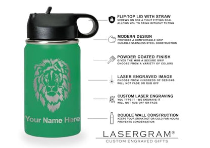 LaserGram Personalized Water Bottle, Grad Cap Class of 2023, 2024, 2025, 2026, 2027, Stainless Steel Double Wall Vacuum Insulated with Flip Top Straw, Custom Engraved Gift (12oz / 335ml Green) - color: Green, size: 12 Ounces