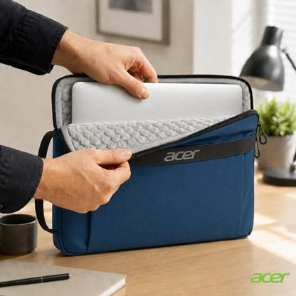 Acer Laptop Sleeve Case for 15.6-16 inch Laptops, Slim Protective Computer Sleeve with Hidden Zipper Pocket, Soft Plush Bubble Padding, Side Handle and Luggage Strap, Travel Laptop Bag, Blue | Slim, Soft Bubble Padding, Extra Front Storage, Wrist Strap, S