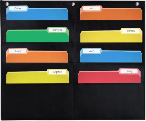 Essex Wares - 8 Pocket File Pocket Chart, Black, 28" Wide x 26" Tall - Versatile Wall Hanging File Folder Organizer for Classroom, Office, Home, and More - Wall Folder Organizer - 8 Pockets - size: 8 Pocket