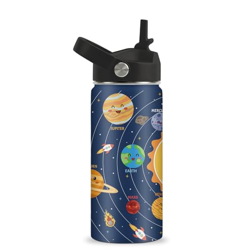 Space Planet Water Bottle - Space 16oz Stainless Steel Water Bottle with Straw - Funny Planet Insulated Cup for Boys - Solar System Kids Tumbler for School, Sports, Travel - color: Solar System01, size: 16 Ounces