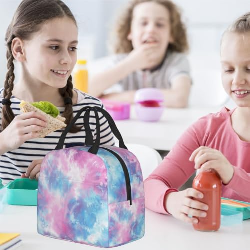 Pastel Blue Pink Tie Dye Lunch Box Insulated Meal Bag Lunch Bag Reusable Snack Bag Food Container For Boys Girls Men Women School Work Travel Picnic - color: pastel tie dye
