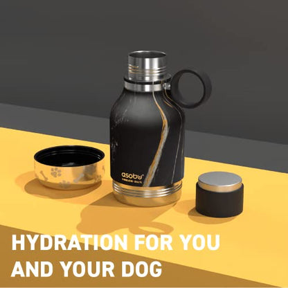 Asobu Buddy Bottle a Stainless Steel Insulated Water Bottle for with Removable Dog Water Bowl and Dog Food and Treat Storage Bowl (Midnight Marble, 37 oz Water Bottle with Bowl) - color: Midnight Marble
