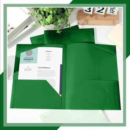 Henoyso 60 Pack Plastic Folders with Clear Front Pockets Bulk Heavy Duty File Folders with 2 Pockets and Card Slot for Student Teacher Back to School Supplies Office Presentation (Deep Green) - color: Dark Green