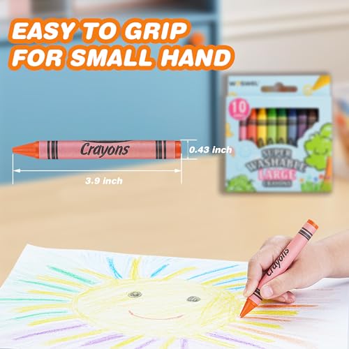 WOSWEL Super Washable Jumbo Crayons Bulk, 12 Pack with 10 Bright Colors, Non-Toxic Easy-Grip for Toddlers 1-3 & Kids Ages 4-8, Safe Art Supplies for Coloring Books & School Projects