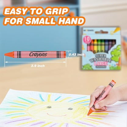WOSWEL Super Washable Jumbo Crayons Bulk, 12 Pack with 10 Bright Colors, Non-Toxic Easy-Grip for Toddlers 1-3 & Kids Ages 4-8, Safe Art Supplies for Coloring Books & School Projects