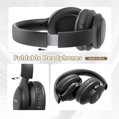 KVIDIO Bluetooth Headphones Over Ear, 65 Hours Playtime Wireless Headphones with Microphone, Foldable Lightweight Headset with Deep Bass, HiFi Stereo Sound Low Latency for Travel Work Cellphone - color: Black