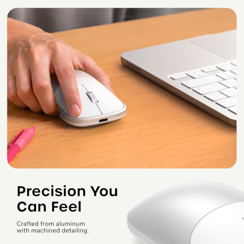 Satechi Slim EX Wireless Mouse, Multi-Device Bluetooth & 2.4GHz Connection for macOS, Windows, iPadOS, and Android, Quiet Clicks, Anodized Aluminum Shell, USB-C Rechargeable Battery, Silver - color: Silver