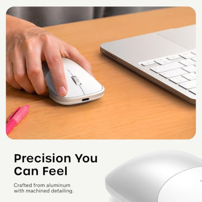 Satechi Slim EX Wireless Mouse, Multi-Device Bluetooth & 2.4GHz Connection for macOS, Windows, iPadOS, and Android, Quiet Clicks, Anodized Aluminum Shell, USB-C Rechargeable Battery, Silver - color: Silver