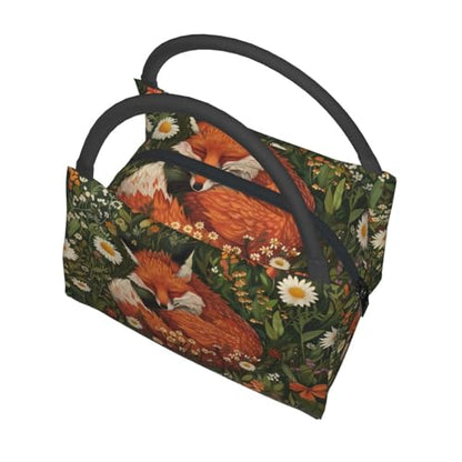 Sleeping Fox in Wildflower Meadow Lunch Box for Women Girls Insulated Green Foliage Daisies Lunch Bag for Work Picnic Camping Travel Gifts Cooler Large Capacity Thermal Reusable Tote Makeup Bags - color: Fox14