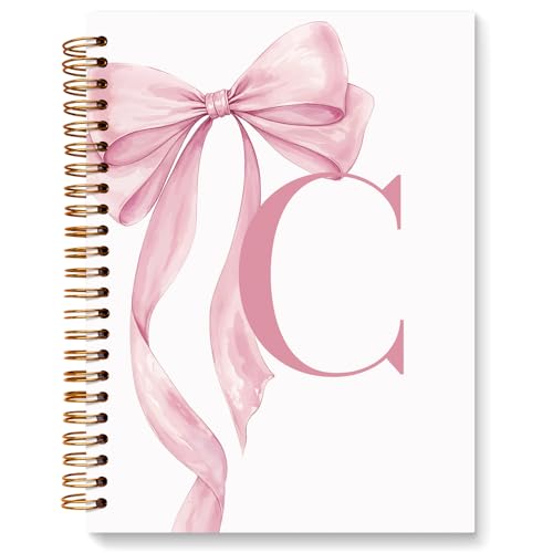 JXREQ Coquette Pink Bow Personalized Notebook, Initial Letter C Monogram Journal, Preppy Girly Ribbon Bow Journal, Monogrammed Gifts for Women, Aesthetic Spiral Notebook 5.5x8.3 - color: Cpink
