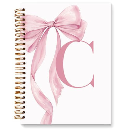 JXREQ Coquette Pink Bow Personalized Notebook, Initial Letter C Monogram Journal, Preppy Girly Ribbon Bow Journal, Monogrammed Gifts for Women, Aesthetic Spiral Notebook 5.5x8.3 - color: Cpink