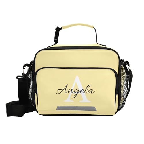 Custom Student Lunch Bag for Boys Girls Butter Yellow Personalized Name Lunch Box Insulated Cooler Bag for School Picnic Office - color: Multi04