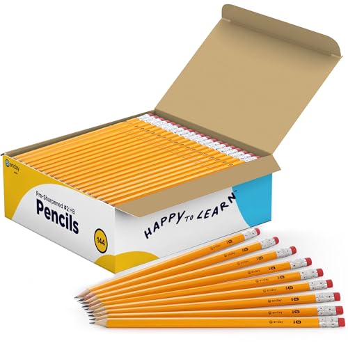 Enday #2 Pencils Bulk - 144 Pack - Pre-sharpened pencils #2 Wood-Cased Yellow Sharpened Pencils for Kids with Latex-Free Eraser Top for Office and Classroom Supplies.