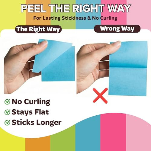 Sticky Notes 3x3 (12 Pads / 1200 Sheets) – 2026 Improved Adhesive, Very Very Sticky & Bright Neon Colors – Perfect for School, Office & Desk Supplies