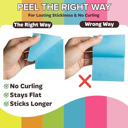 Sticky Notes 3x3 (12 Pads / 1200 Sheets) – 2026 Improved Adhesive, Very Very Sticky & Bright Neon Colors – Perfect for School, Office & Desk Supplies