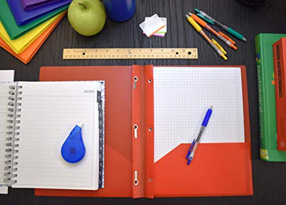 Smead Poly Two-Pocket Folder, Three-Hole Punch Prong Fasteners, Letter Size, Red, 3 Per Pack (87730) - color: Red