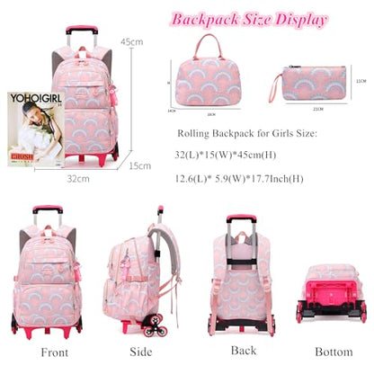 Mfikaryi Girls Rolling Backpack Elementary Student Outdoor Travel Trolley Bag Bookbag with Wheels - color: Blue-6 Wheels