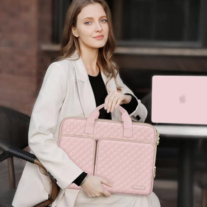 MOSISO 360 Protective Laptop Case 16 inch,15-15.6 inch Laptop Sleeve Compatible with MacBook Pro 16 M5 M4 M3 M2 M1 HP Acer Dell Lenovo,Square Quilted Bag Cover with 2 Pockets&Handle&Belt, Chalk Pink - color: Chalk Pink, size: 16 inch