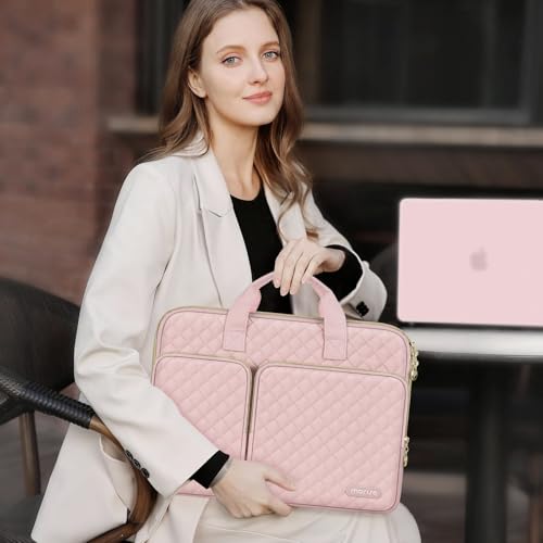 MOSISO 360 Protective Laptop Case 13 inch, 13 inch Laptop Sleeve Compatible with MacBook Air M5 M4 M3 M2 M1 2026-2018/Neo/Pro M2 M1, Square Quilted Bag Cover with 2 Pockets&Handle&Belt, Chalk Pink - color: Chalk Pink, size: 13 inch