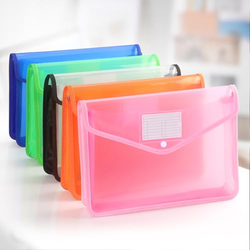 Tamaki Plastic Expanding File Folder, Fit Letter/A4 Size, Pink, 1 Pack | Transparent envelopes with Snap Closure, No Dividers, Large Capacity - color: Pink