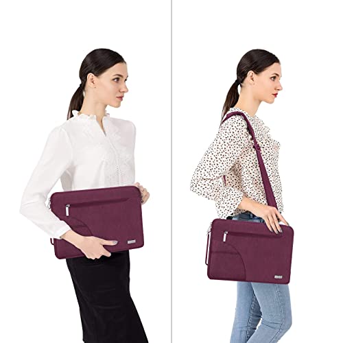 MOSISO Laptop Shoulder Bag Compatible with MacBook Neo 13 inch/Air 13.6 inch/Air 13 inch/Pro 13 / Pro 14 inch, 13-14 inch Notebook, Polyester Briefcase Sleeve with Side Handle, Burgundy