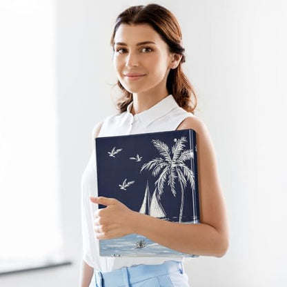 Hawaiian Palm Tree on Navy Blue 3 Ring Binders 1.5 Inch, PVC-Free Clear View Binders Hold 200 Sheets Open D Rings 2 Inner Pockets Clipboard Use, 1 Pack