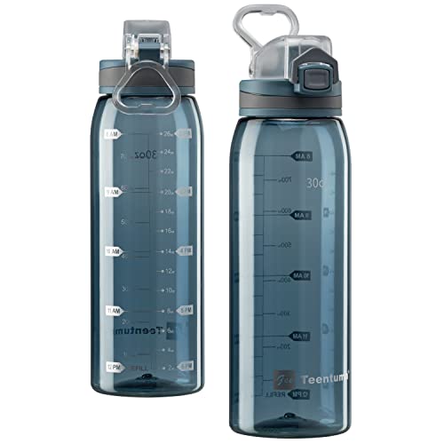 Time Marker Water Bottle Gym, 30oz Large Durable Transparent Bottle for Workout Sport Travel Water Tracker Blue (Pack of 1) - color: Clear Blue