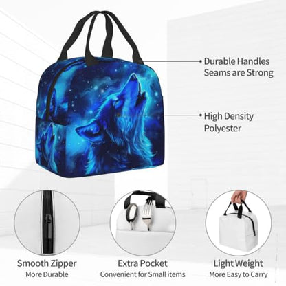 Blue Galaxy Wolf Lunch Box Insulated Meal Bag Lunch Bag Reusable Snack Bag Food Container For Boys Girls Men Women School Work Travel Picnic - color: blue galaxy wolf