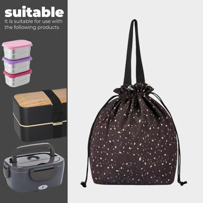 Double-Handle Lunch Bag, Insulated Waterproof Reusable Tote for Women/Students, Fits 2 Bento Boxes + Water Bottle - Ideal for School/Office/Picnic(Starry Night Black) - color: Starry Night Black