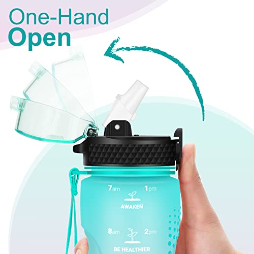 24 OZ Motivational Kids Water Bottle With Time Marker,Leak Proof,Straw Lid, Tritan BPA Free Sports Water Bottle Light green pink(1 Lid) - color: Light green pink