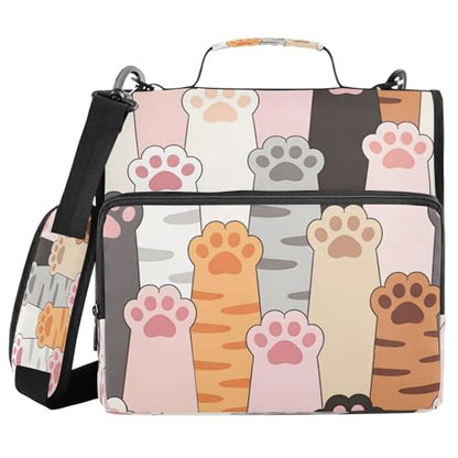 3 Ring Zipper Binder With Shoulder Strap Documents Storage Organizer Animal Dog - color: Cute Paw Prints