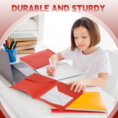 Henoyso 60 Pack Plastic Folders with Clear Front Pockets Bulk Heavy Duty File Folders with 2 Pockets and Card Slot for Student Teacher Back to School Supplies Office Presentation (Red) - color: Red
