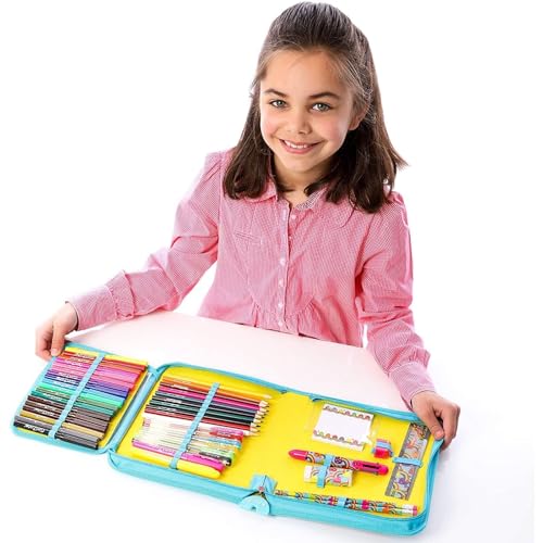 GirlZone 43-Piece Rainbow Filled Pencil Case with Supplies - Ages 7+ - Art Kit, Marker Binder & Stationery Set for Kids