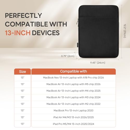 Dadanism Laptop Sleeve for MacBook Neo 13inch 2026 with A18 Pro Chip, Black | Protective Laptop Case with Soft Lining for MacBook Air 13-inch with M5 Chip 2026, Slim Travel Sleeve with Accessories Pocket - color: Black
