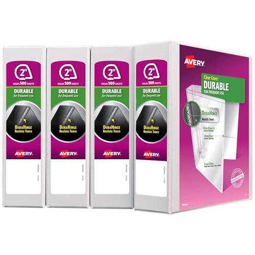 Avery Durable View 3 Ring Binders for Home, School Supplies, Office, or Organization Needs, 2" Slant Ring, 4 Pack White Binders (17032) - size: 2"