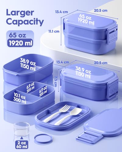 BiuLeon Bento Box Adult Lunch Box, 65 Oz Capacity Lunch Containers(Adjustable 2/3 Tier), BPA-Free, Leak-Proof and Stackable Bento Lunch Box, Microwave & Dishwasher Safe with Utensils(Macaron) - color: Macaron