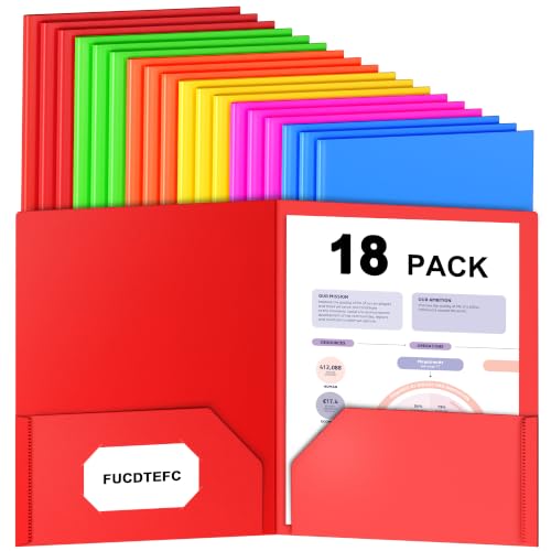 Plastic Folders with Pockets, 2 Pocket Folders Fit Letter Size Paper, Heavy Duty Paper File Folder with Business Card Holder for School Office Home Business (18 Pack, Assorted Colors) - size: 18 Pack