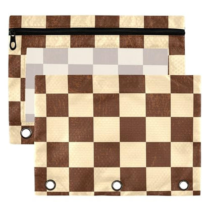 Burlywood Chessboard Binder Pouches 3 Ring for Boys Girls School Office College Supplies Yellow Buffalo Plaid Gold Pencil Pouches Case Bag with Clear Window and Zipper 2 Pack - color: Burlywood