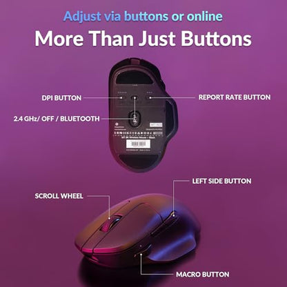 Keychron M7 8K Wireless Mouse, 30K DPI Optical Computer Mice, 2.4 GHz/Bluetooth/Wired with Macro Button 66g Lightweight Ergonomic, Up to 140 Hours Worktime for Laptop macOS/Windows - Black - color: Black, style: 8K Polling Rate