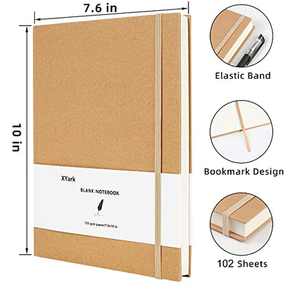 Large B5 Blank Notebook Journals, Plain Kraft Hardcover Sketchbook Subject Composition Notebooks Planner with Unlined Paper, 2 Pack, 120GSM, 102 Sheets, 7.6x10 inch, Travel Journal Set - style: Unlined