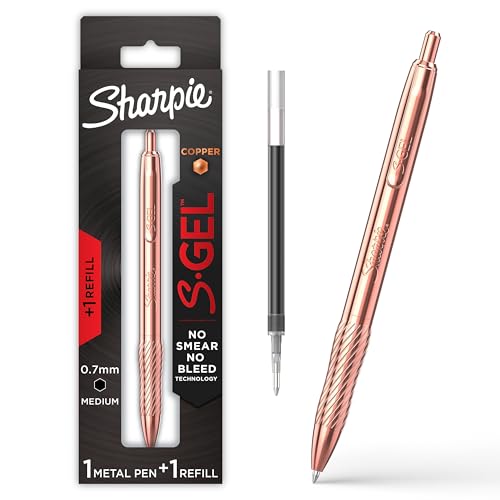 Sharpie S-Gel Gel Pen, Copper Metal Body, Medium Point (0.7mm), Black Ink, Includes 1 Pen and 1 Additional Ink Refill - size: 1 Count (Pack of 1)