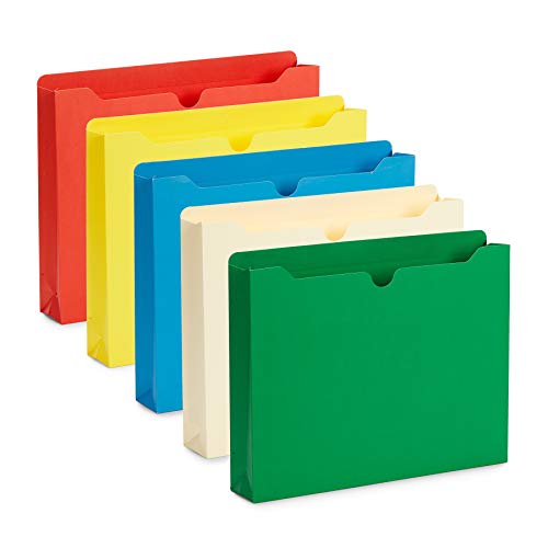 Blue Summit Supplies 25 File Jackets, Letter Size, 1” Expansion, Reinforced | Assorted colors, durable 11pt paper with reinforced tabs; 3 closed sides keep invoices, receipts, and charts from sliding out - color: Assorted | 1 Inch