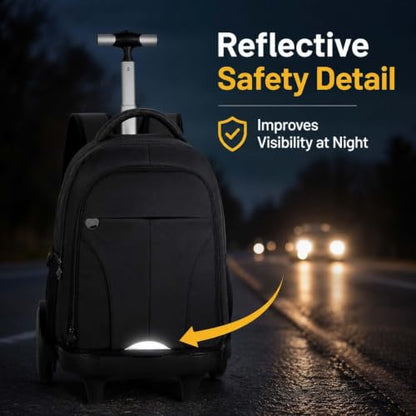 gxtvo Large Wheels & Quiet Glide | Rolling Backpack for Men & Women - Water-Resistant Wheeled Bag with Lunch Box for Office, Travel & College - Black - color: Rolling Backpack Reflective Black