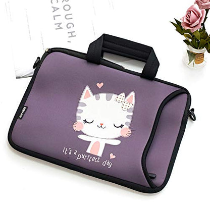 RICHEN 14 15 15.4 15.6 inch Laptop Shoulder Bag Notebook Handle Sleeve Neoprene Soft Carrying Travel Case with Accessories Pocket (14-15.6 inch, Cute Cat) - color: Cute Cat, size: 14-15.6 inch